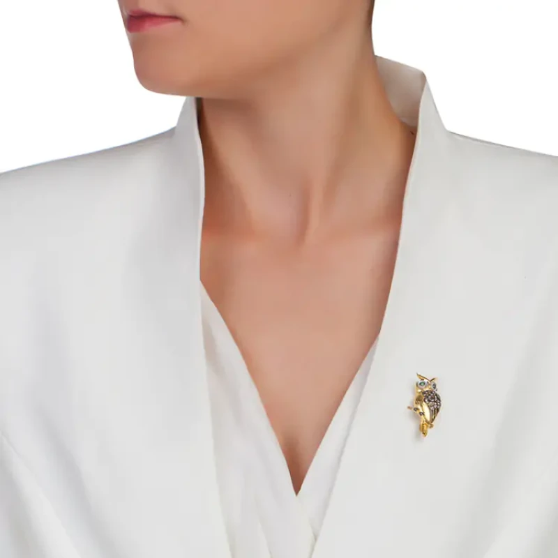 Брошка Swan Perls PJ40BR, Бухал, Сребро