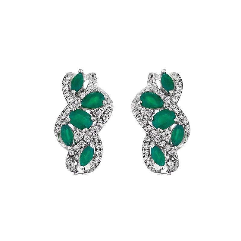 Обеци Swan Pearls PJ735E Зелен Халцедоний, Сребро 925