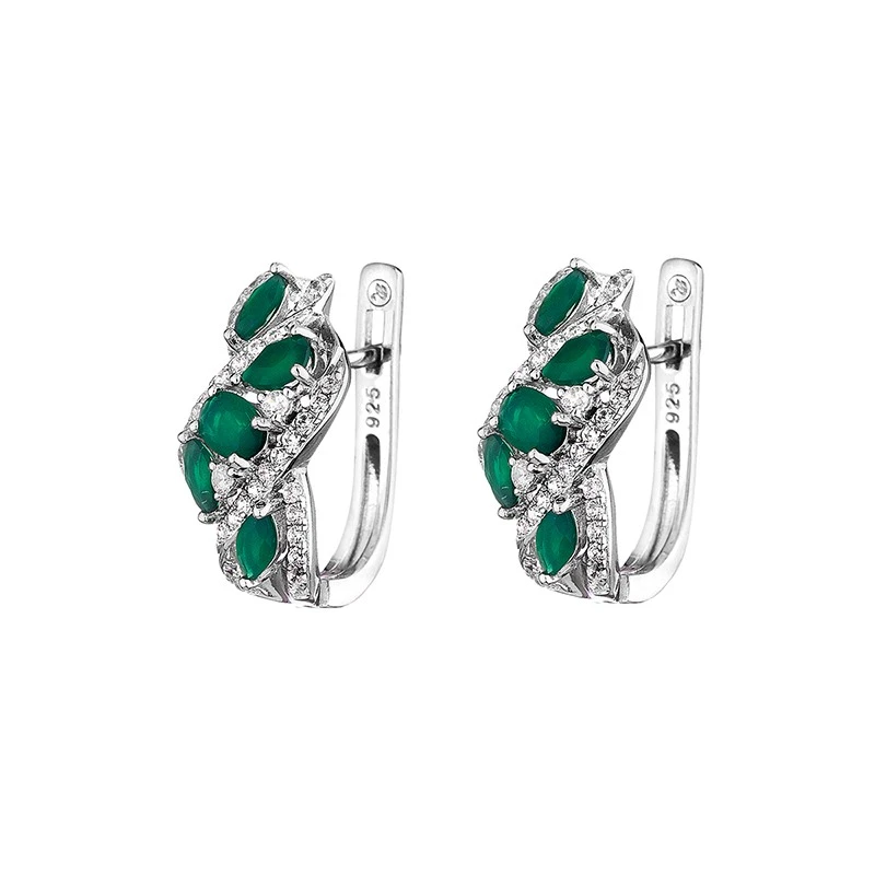 Обеци Swan Pearls PJ735E Зелен Халцедоний, Сребро 925