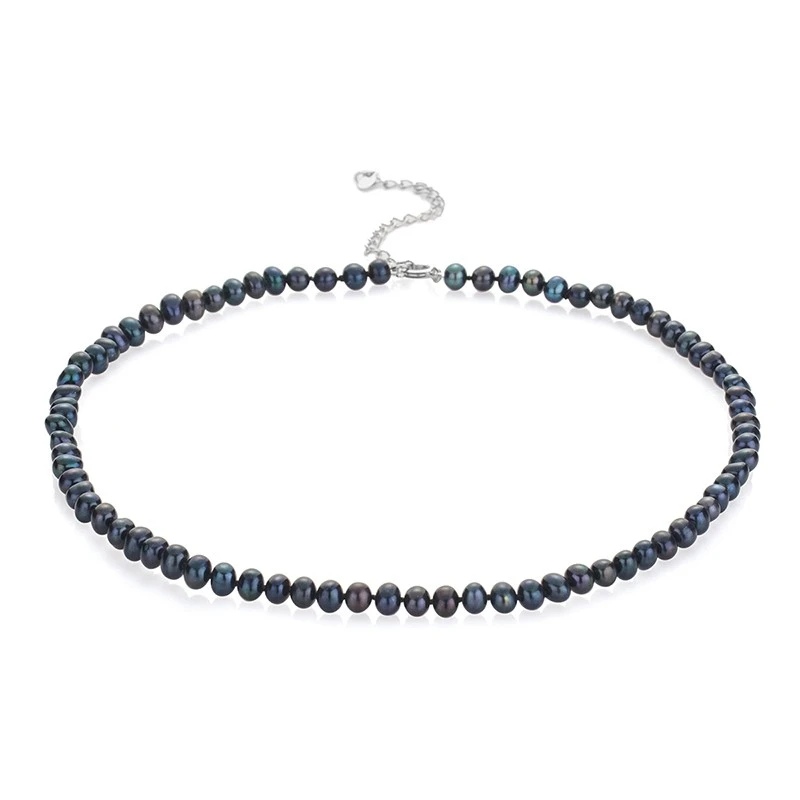 Колие Swan Pearls R0435NB, Черни Перли, Сребро