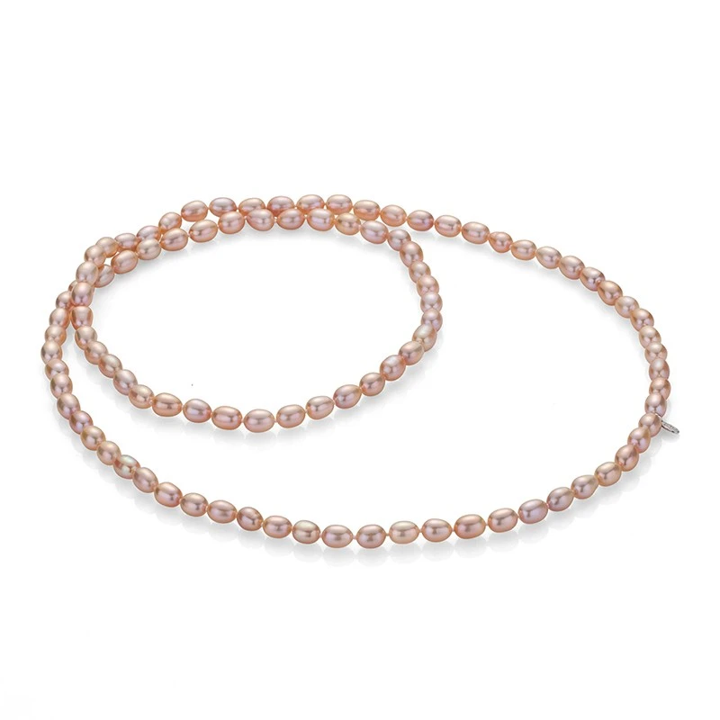 Колие Swan Pearls RICE67NP, Розови Оризови Перли, Сребро