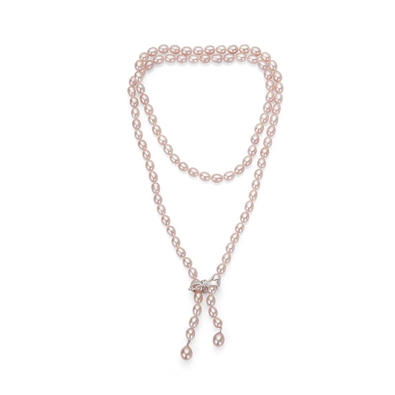 Колие Swan Pearls RICE80NP, Розови Оризови Перли Със Закопчалка, Сребро