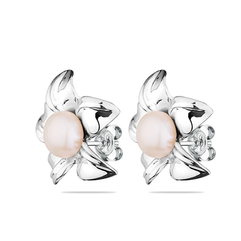 Обеци Swan Pearls SE0303W Цветя Бели Перли, Сребро 925