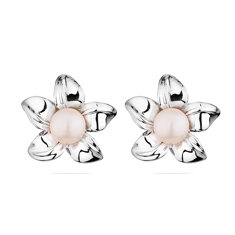 Обеци Swan Pearls SE0303W Цветя Бели Перли, Сребро 925