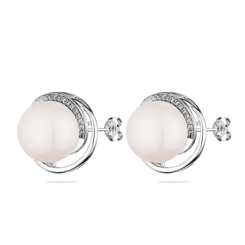 Обеци Swan Pearls SE0469 Бели Перли, Цирконий, Сребро 925, Перли