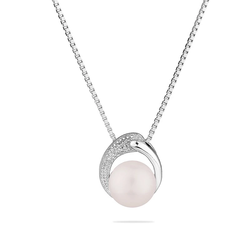 Колие Swan Pearls SP0029W, Бяла Перла и Цирконий, Сребро