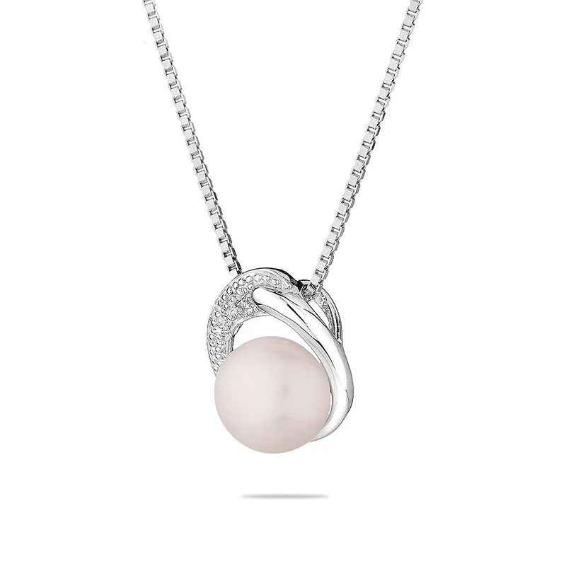 Колие Swan Pearls SP0029W, Бяла Перла и Цирконий, Сребро