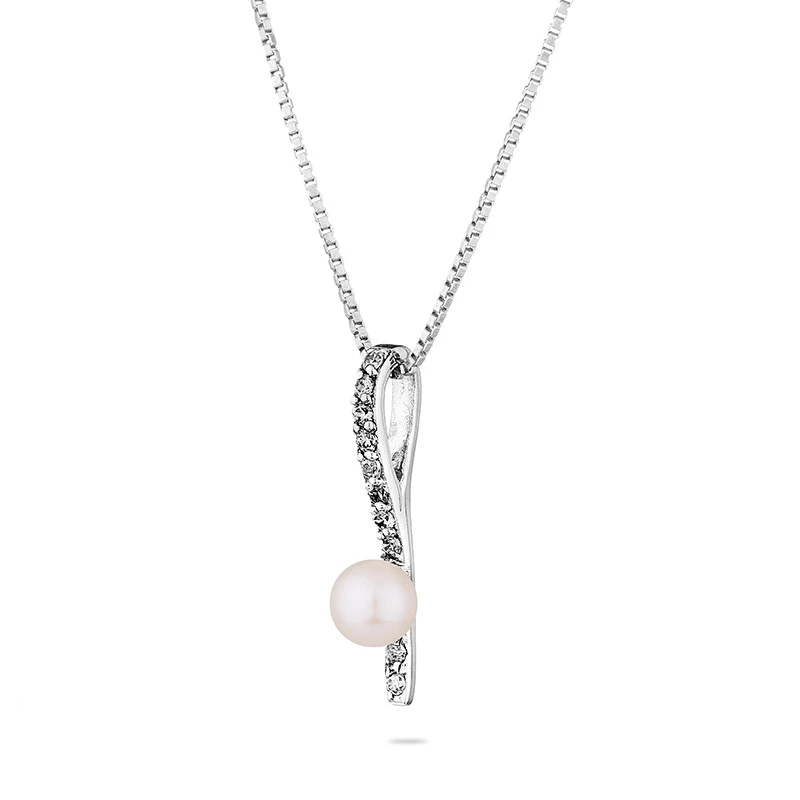 Колие Swan Pearls SP0287W, Бяла Перла и Цирконий, Сребро