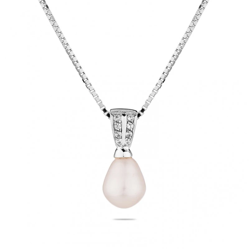 Колие Swan Pearls SP0362W, Бяла Перла и Цирконий, Сребро