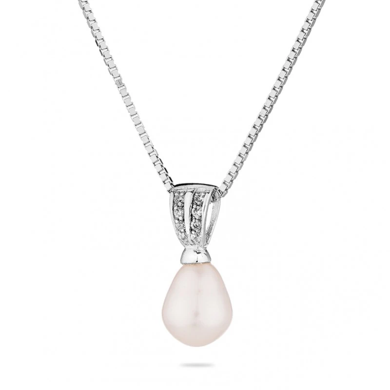 Колие Swan Pearls SP0362W, Бяла Перла и Цирконий, Сребро