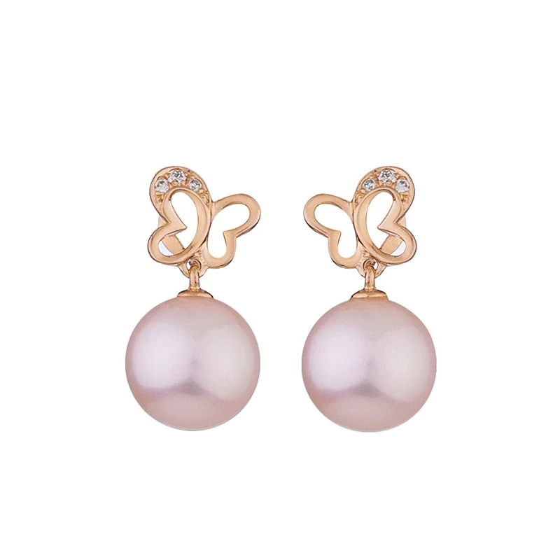 Обеци Swan Pearls FJ004E Бели Перли, Диаманти, Злато 14К