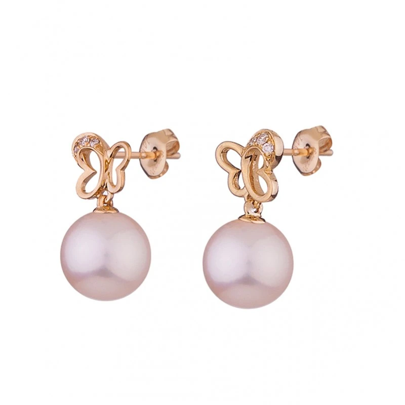 Обеци Swan Pearls FJ004E Бели Перли, Диаманти, Злато 14К