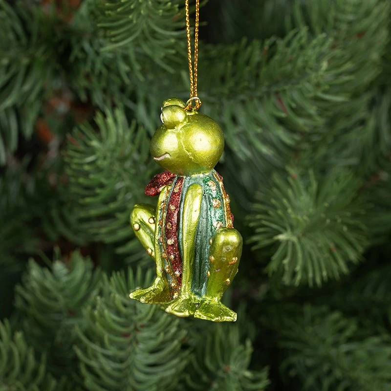 Коледна играчка - жаба с цвете