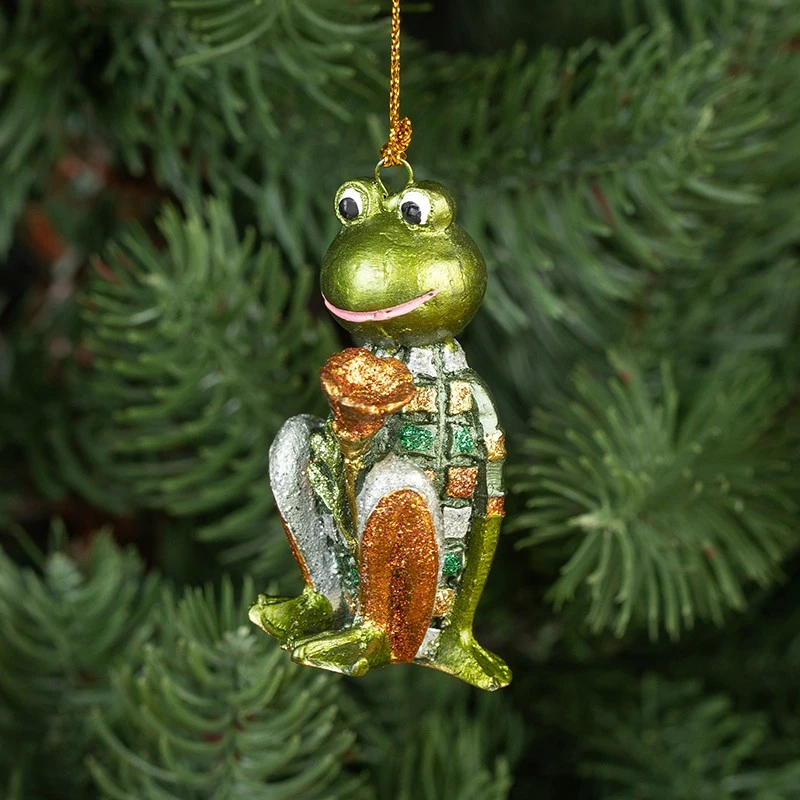 Коледна играчка жаба с цвете