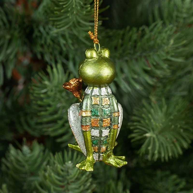 Коледна играчка жаба с цвете