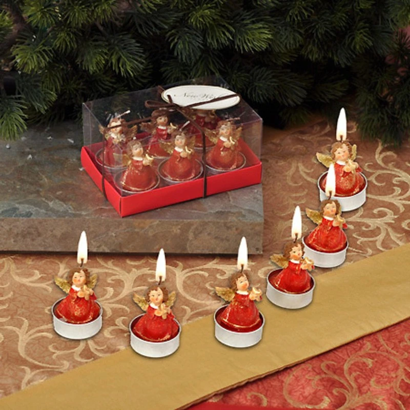 Коледни свещи ангелчета 6 бр. MH40, Червен/кафяв, 6 см
