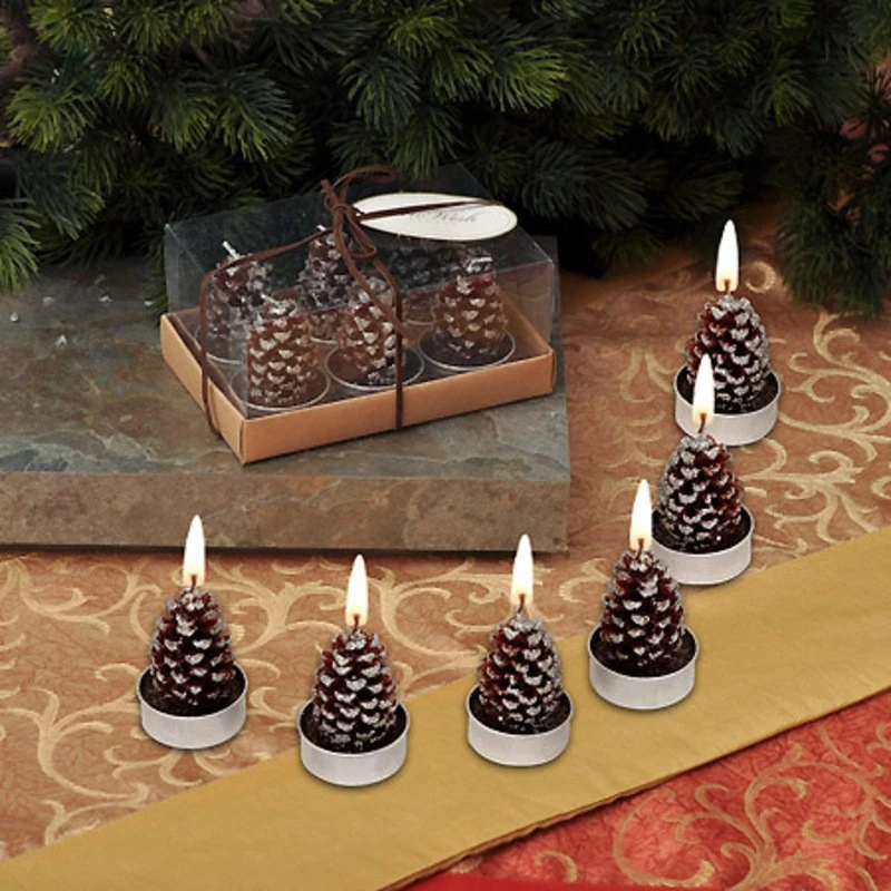 Коледни свещи шишарка 6 бр. MH43, Кафяви, 6 см