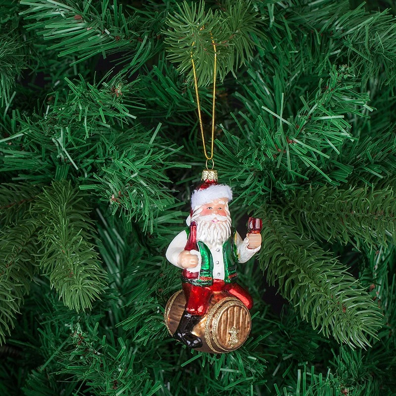 Коледна играчка Димс-92 Дядо Коледа на буре L036, стъкло, 11 см