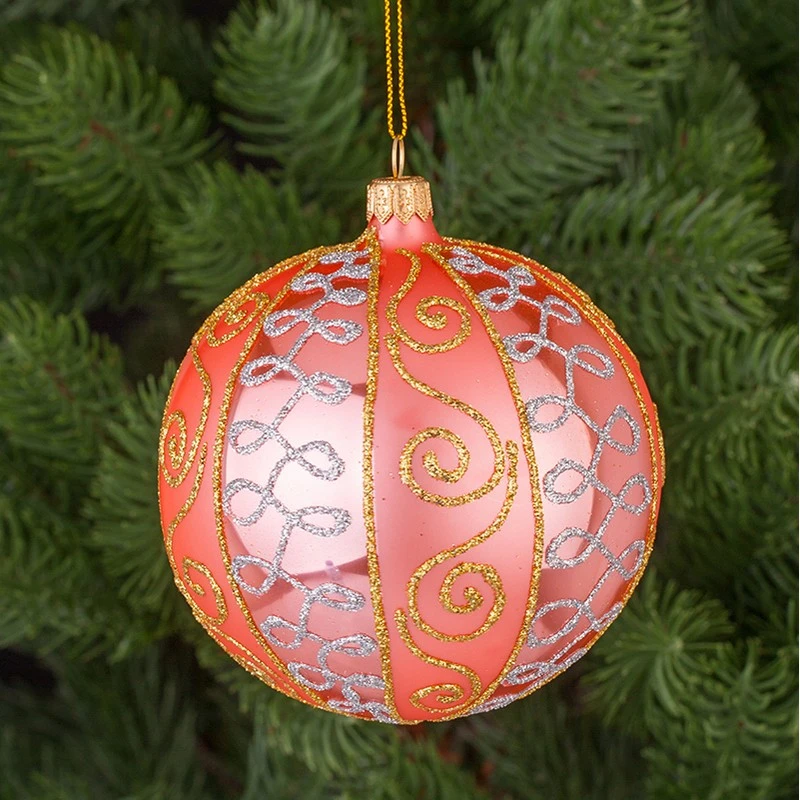 Коледна топка Димс-92 RM00900L, Стъкло, Розова,10 см