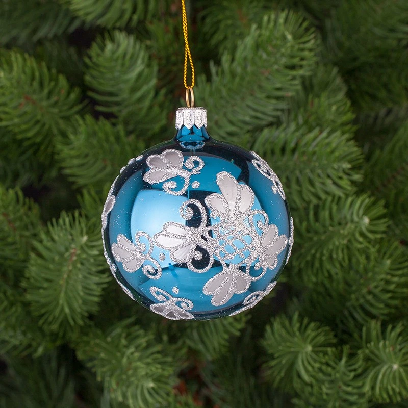 Коледна топка Димс-92 RM01306S, Стъкло, Синя, 8 см