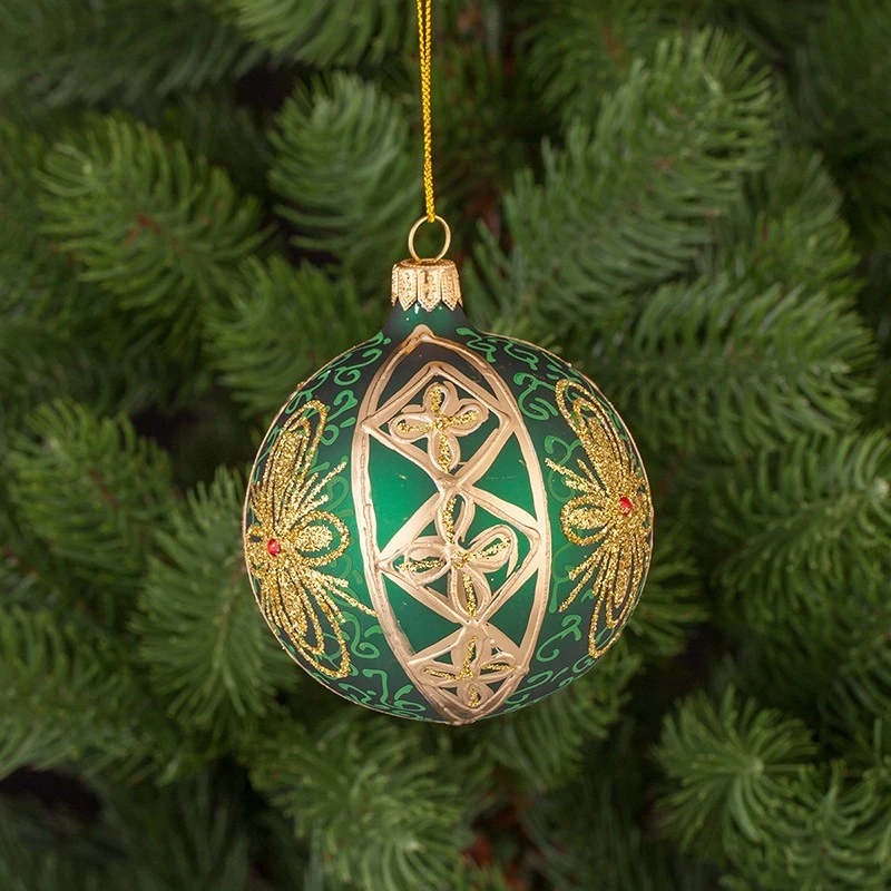 Коледна топка Димс-92 RM02004S, Стъкло, Зелена, 8 см