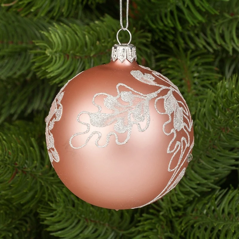 Коледна топка Димс-92 RM02900S, Стъкло, Розова, С цвете,8 см