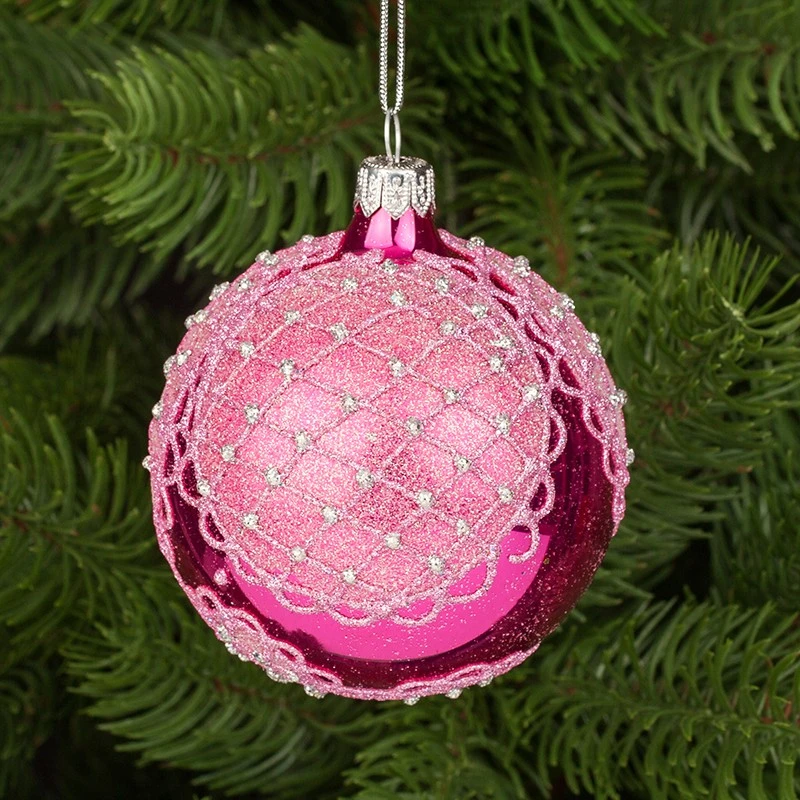 Коледна топка Димс-92 RM03005S, Стъкло, Розова/Сребриста