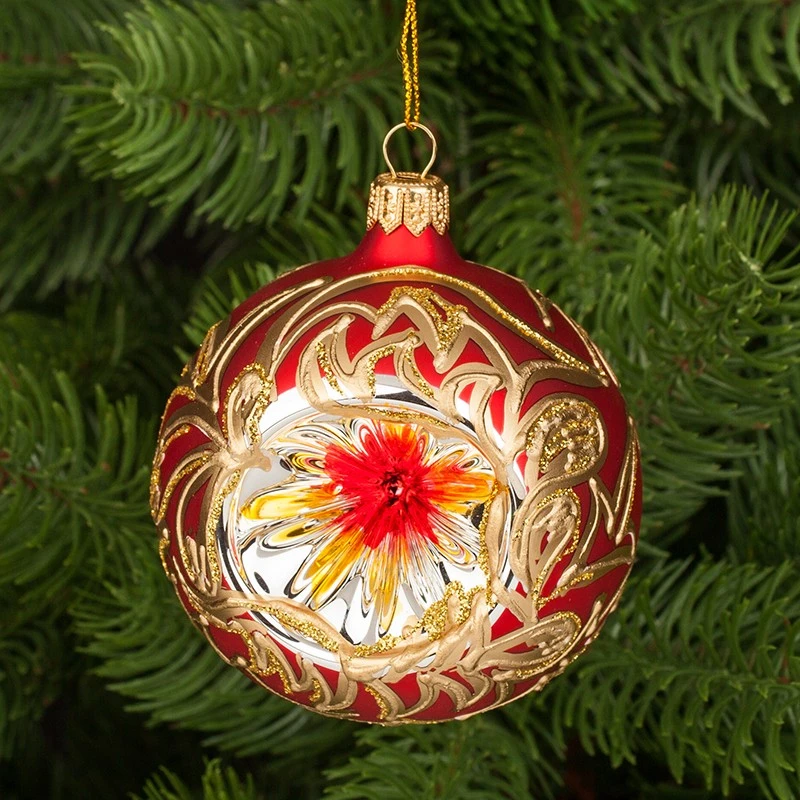 Коледна топка Димс-92 RM03102S, Стъкло, Червена/Златиста