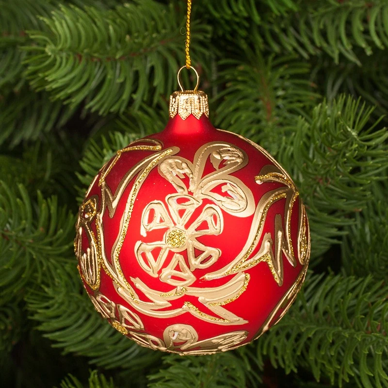 Коледна топка Димс-92 RM03102S, Стъкло, Червена/Златиста