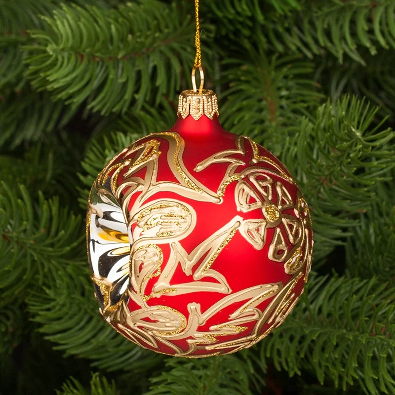 Коледна топка Димс-92 RM03102S, Стъкло, Червена/Златиста