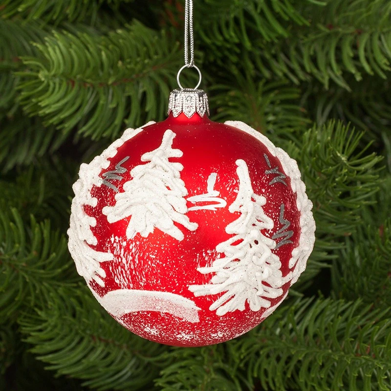 Коледна топка Димс-92 RM03502S, Стъкло, Червена/бяла