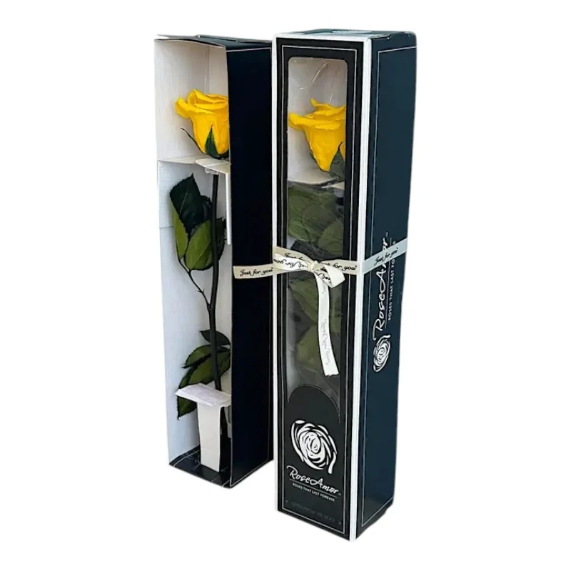 Естествена вечна роза в кутия, Stem Yel 02