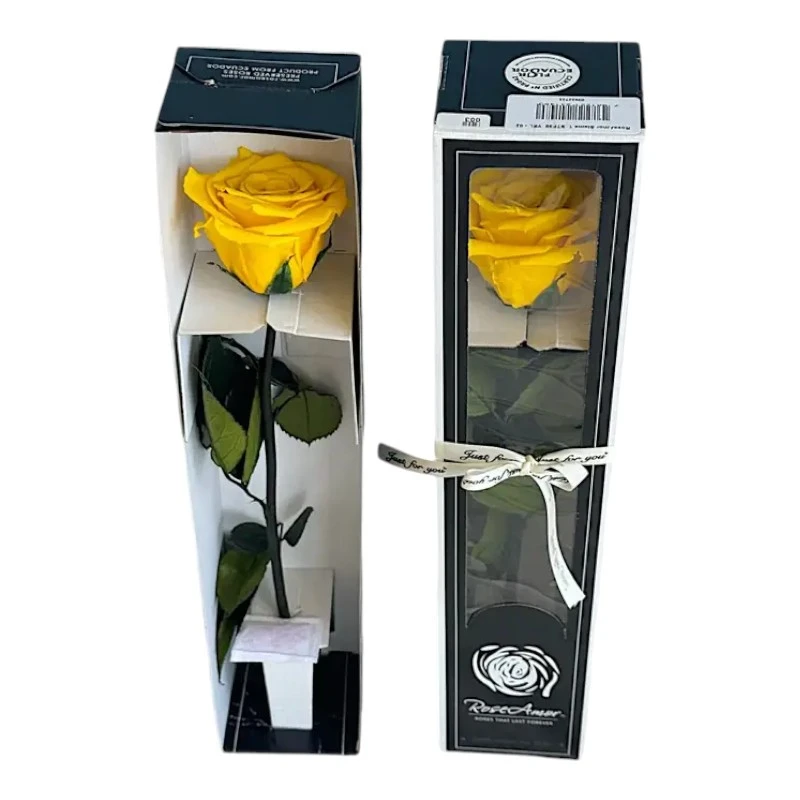Естествена вечна роза в кутия, Stem Yel 02
