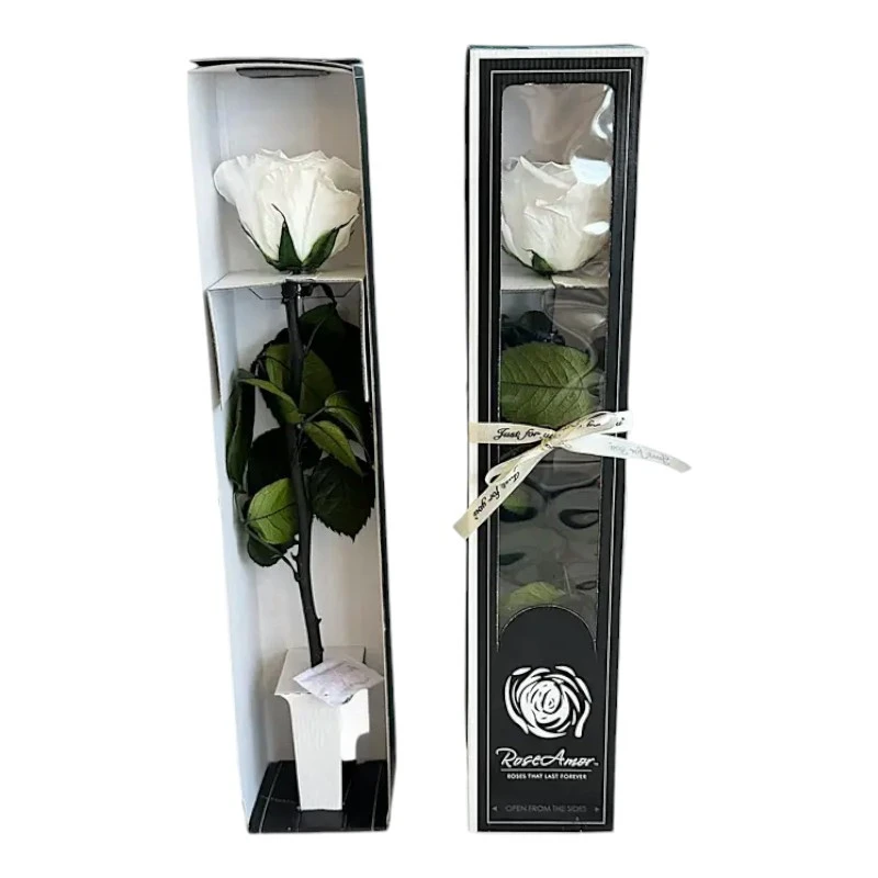 Естествена вечна роза в кутия, Stem Whi 01
