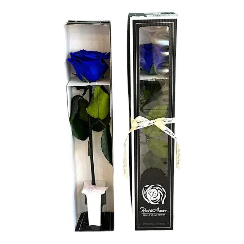 Естествена вечна роза в кутия, Stem Blu 03