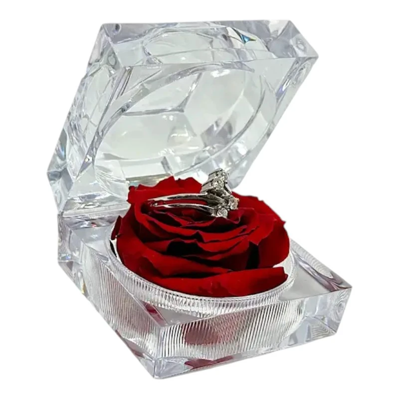 Луксозна кутия за бижута с естествена вечна роза, Red 01