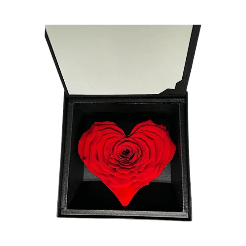 Луксозна кутия с естествена вечна роза сърце, GB2 Corazon Red 02