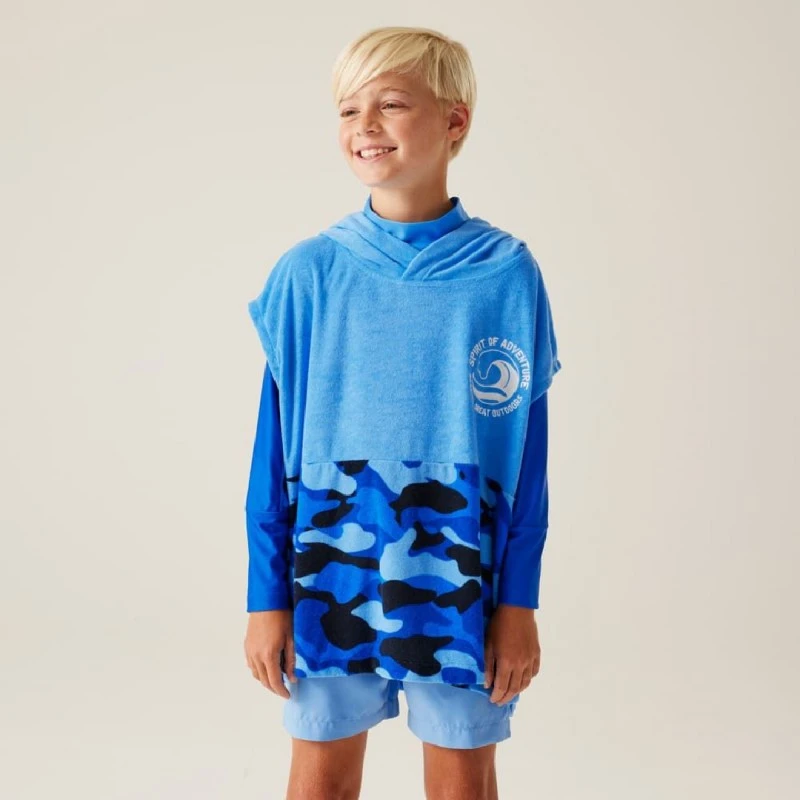 Детско пончо за преобличане Regatta Kids Towel Robe Blue Camo
