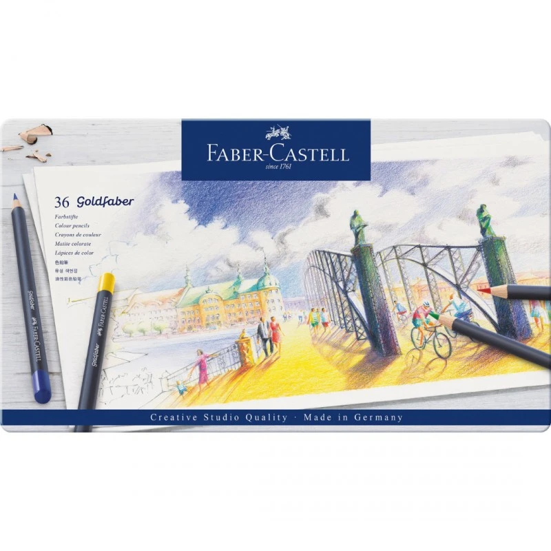 Faber-Castell Цветни моливи Goldfaber, 36 цвята, в метална кутия