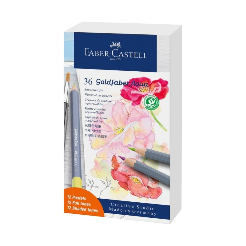 Faber-Castell Моливи Goldfaber Aqua, 12 пастелни и 24 стандартни цвята