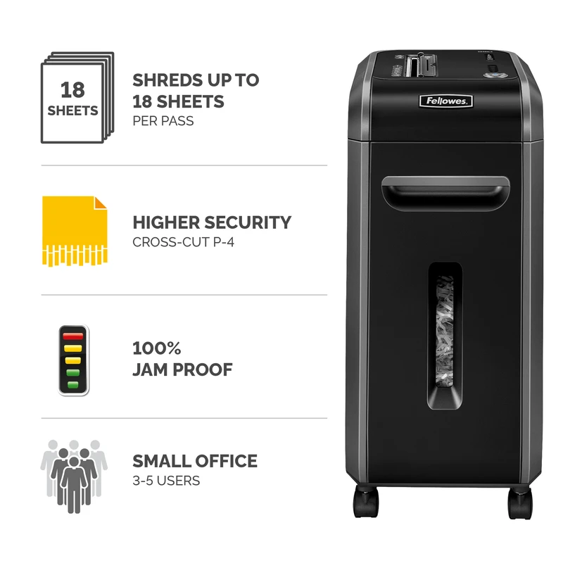 Шредер за унищожаване на документи Fellowes Powershred 99Ci, 100% Jam Proof, Cross-Cut, 34 L, P-4