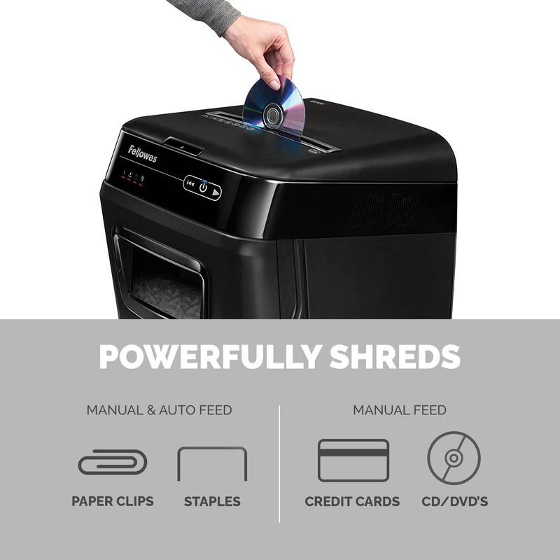Шредер за унищожаване на документи Fellowes Automax 200C, Cross-Cut, P-4, обем на коша 32 L, за 1-3 потребители