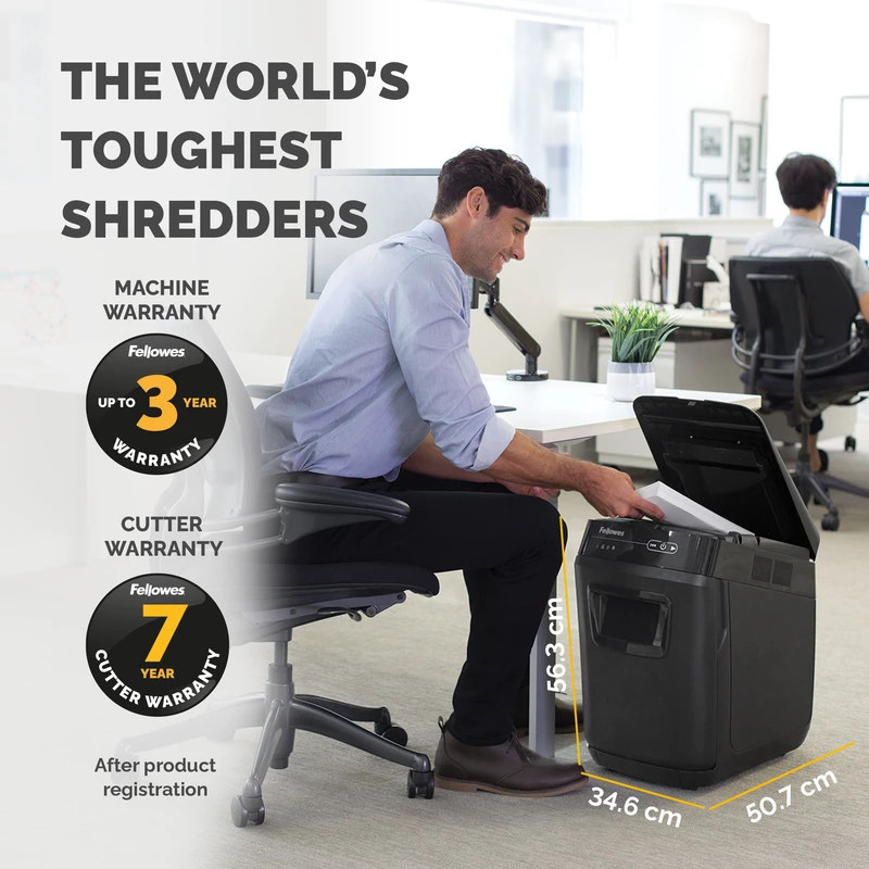 Шредер за унищожаване на документи Fellowes Automax 200C, Cross-Cut, P-4, обем на коша 32 L, за 1-3 потребители