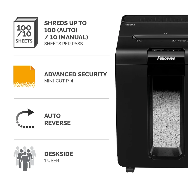 Шредер за унищожаване на документи Fellowes Automax 100M, Micro Cut, 23 L, P-4