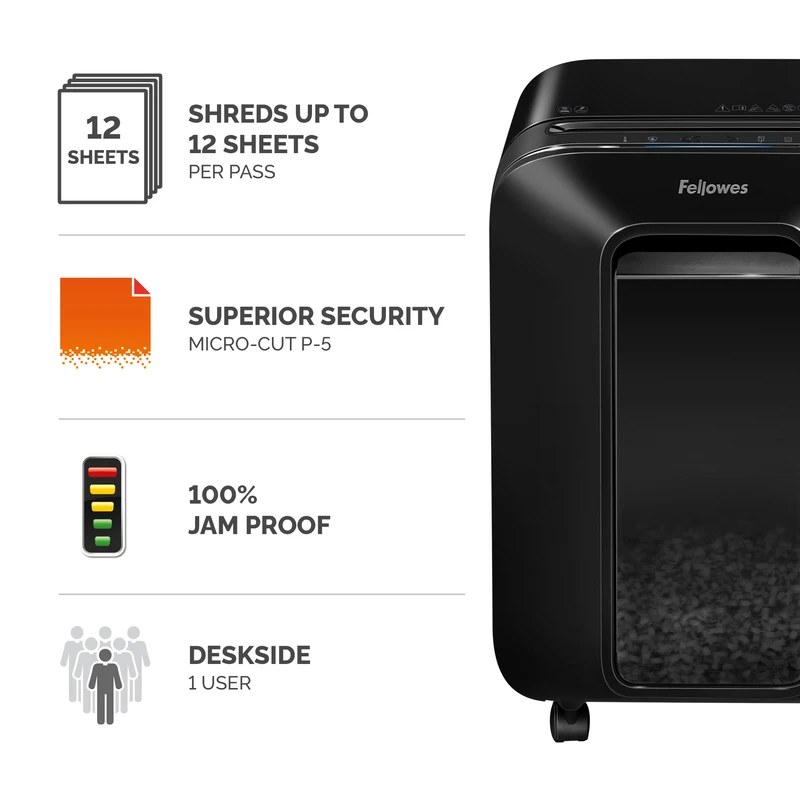 Шредер за унищожаване на документи Fellowes Powershred LX201, Microcut, 22 L, черен, P-5, Micro-Cut