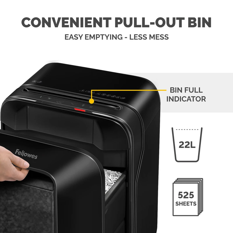 Шредер за унищожаване на документи Fellowes Powershred LX201, Microcut, 22 L, черен, P-5, Micro-Cut