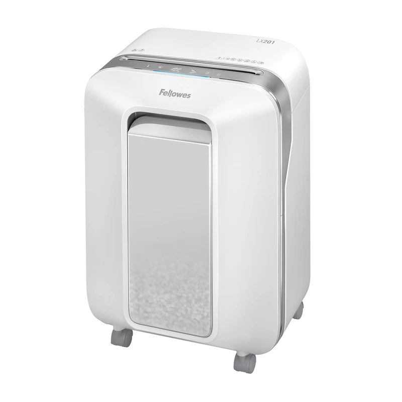 Шредер за унищожаване на документи Fellowes Powershred LX201, Microcut, 22 L, бял, P-5, Micro-Cut