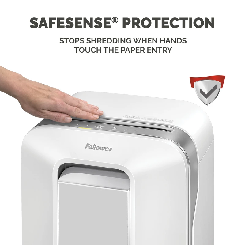 Шредер за унищожаване на документи Fellowes Powershred LX201, Microcut, 22 L, бял, P-5, Micro-Cut