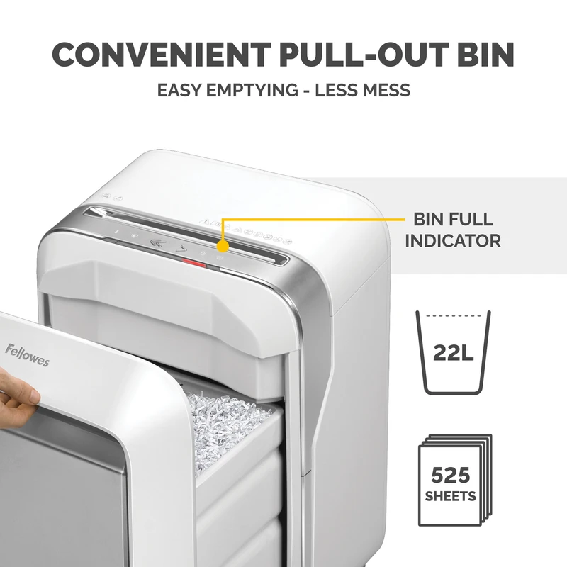 Шредер за унищожаване на документи Fellowes Powershred LX201, Microcut, 22 L, бял, P-5, Micro-Cut