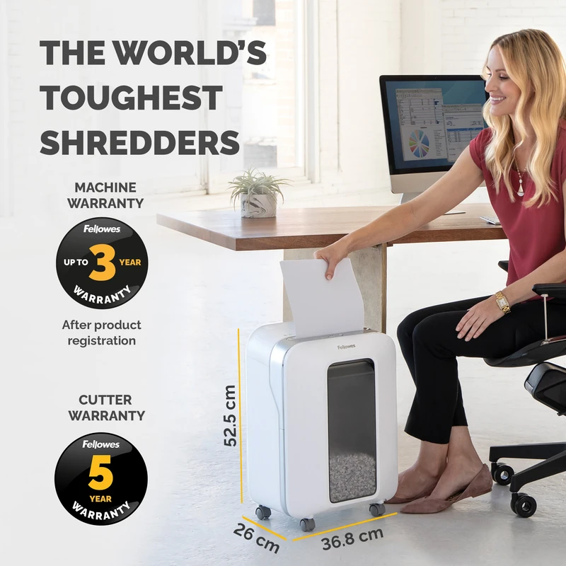 Шредер за унищожаване на документи Fellowes Powershred LX201, Microcut, 22 L, бял, P-5, Micro-Cut